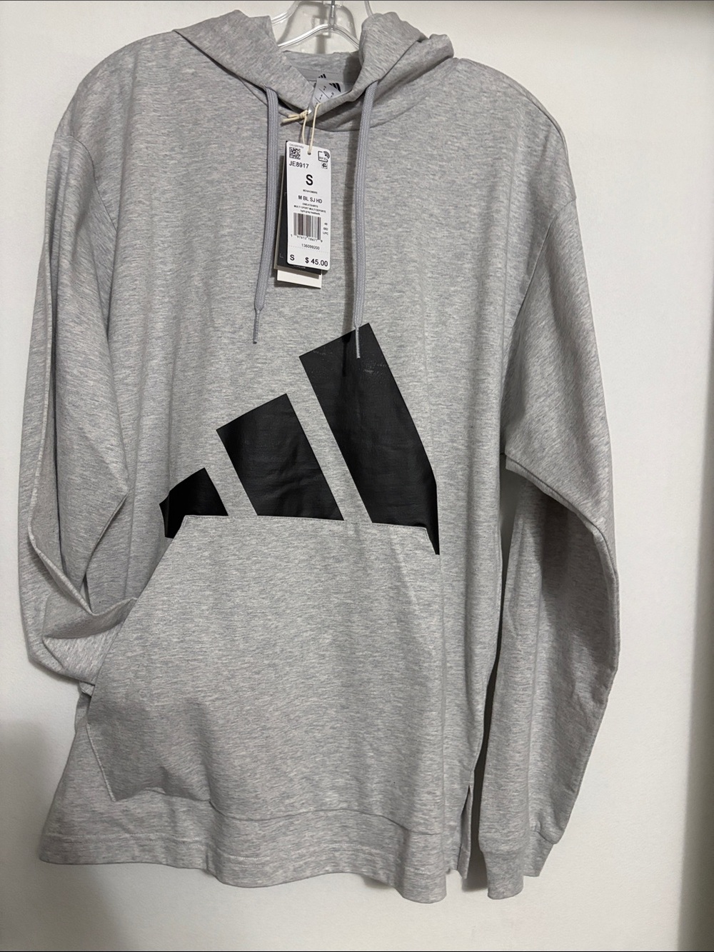adidas Light Gray Hoodie with Black Trefoil Graphic
